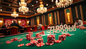 Experience thrilling poker action at the 789b casino table, featuring vibrant gameplay and colorful chips.