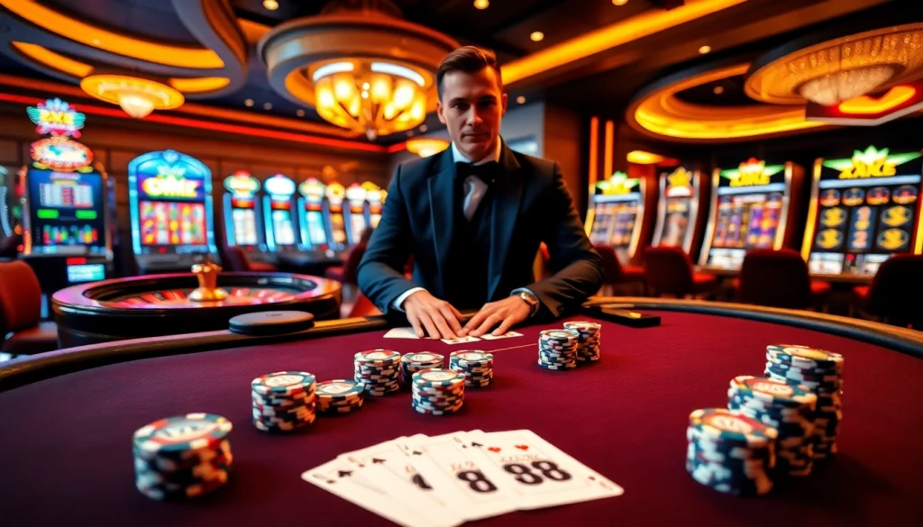 Play exciting games at XX 88 with vibrant casino visuals showcasing poker and roulette.