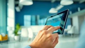 Interact with https://m.check-rates.com on a digital device in a modern office environment.