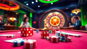 Players engaging at a virtual tài xỉu online table, showcasing vibrant chips and dice excitement.