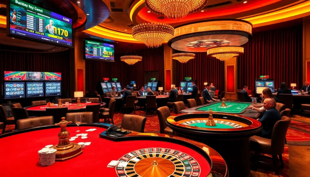Experience the thrilling atmosphere of AZ88 with luxurious casino tables, poker chips, and vibrant players.