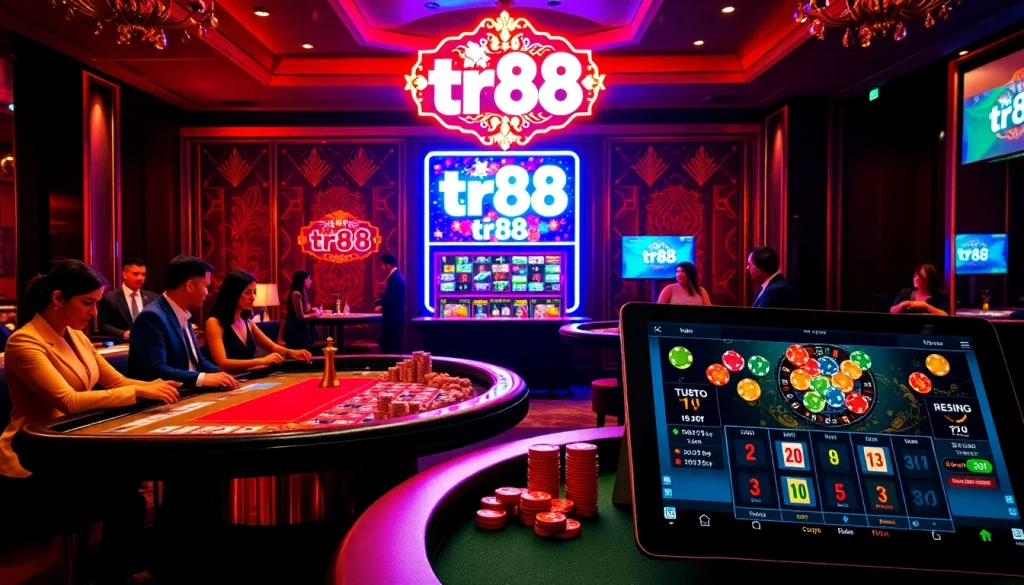 Excited players spin the slot machine at tr88 for a chance to win big!