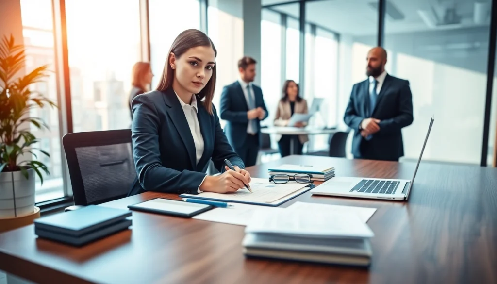 Legal Assist in a modern office, showcasing a legal assistant collaborating in a professional environment.