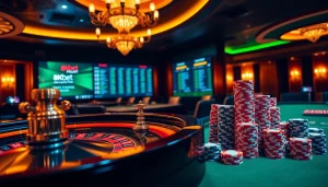 Experience the thrill of gambling at 8kbet with vibrant casino scenes and engaging gaming interfaces.