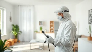 Deratizare eficientă în Sibiu: Tehnician profesionist în controlul dăunătorilor la lucru într-o casă curată.