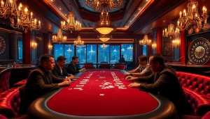 NoHU players engage in an exciting poker game amidst a glamorous casino atmosphere.