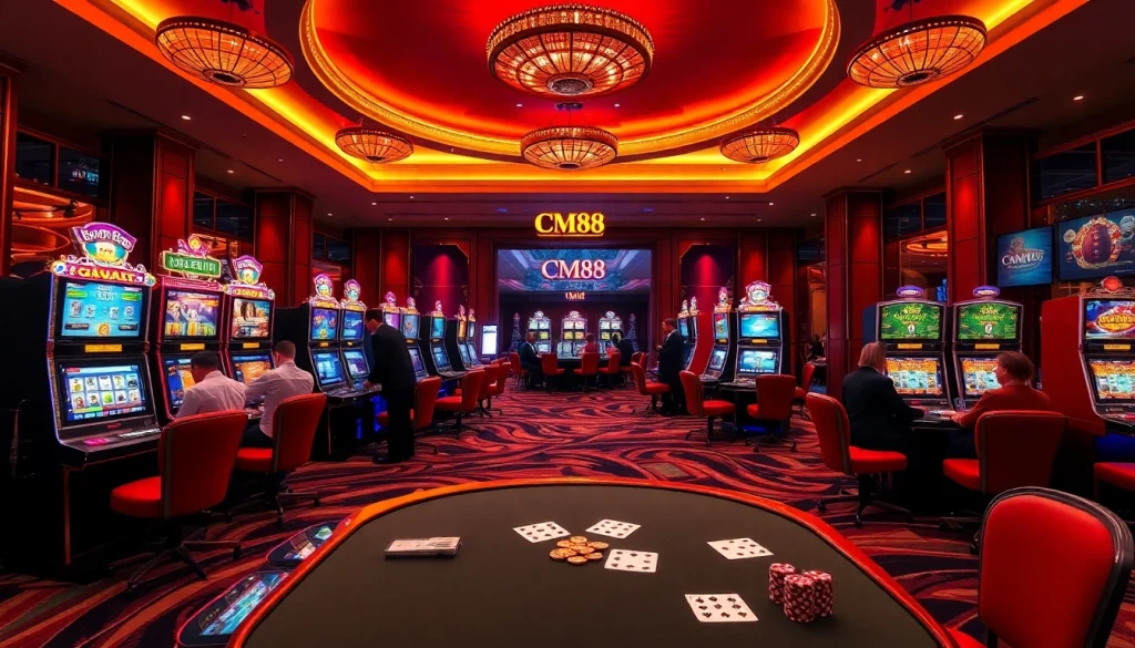 Experience the excitement at CM88 com with engaging casino tables and vibrant gaming scenes.