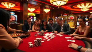 Experience the thrill of SODO casino gaming at vibrant poker tables with engaging players.