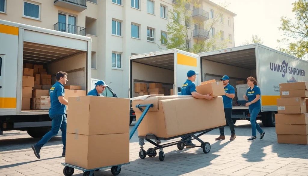 Professionelles Umzugsteam von Umzugsunternehmen Hannover lädt Kartons an einem sonnigen Tag effizient verladen.