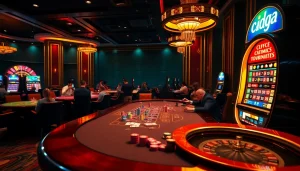 Daga-themed high-stakes poker game in a luxury casino with vibrant colors and professional ambiance.