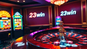 Experience the thrill of 23win with vibrant casino games including roulette and slots.