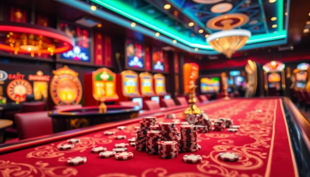 Experience the excitement of u 888 with a vibrant casino scene featuring luxurious tables and thrilling games.