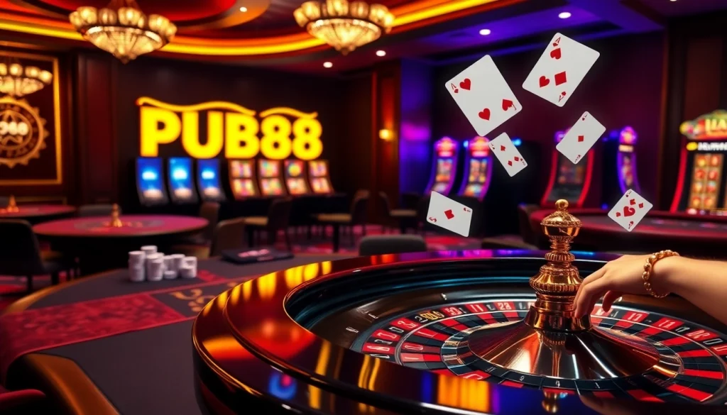 Experience thrilling gameplay at pub88 with vibrant casino tables and professional dealers.