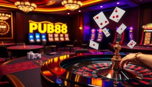 Experience thrilling gameplay at pub88 with vibrant casino tables and professional dealers.