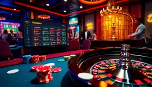 Rasakan ketegangan permainan datukwin bersama para profesional di meja poker yang ramai dalam suasana kasino.