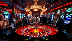 Players enjoying exciting games at a luxurious casino with MV66 technology integration.