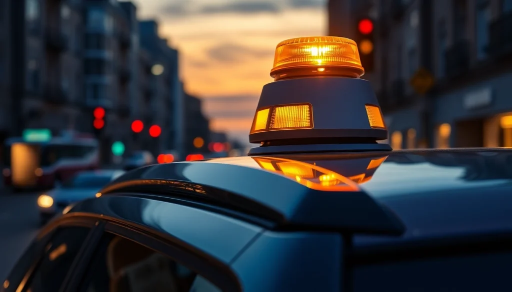 Warnleuchte V16 leuchtet auf einem Fahrzeugdach und sorgt für Sicherheit auf der Straße.