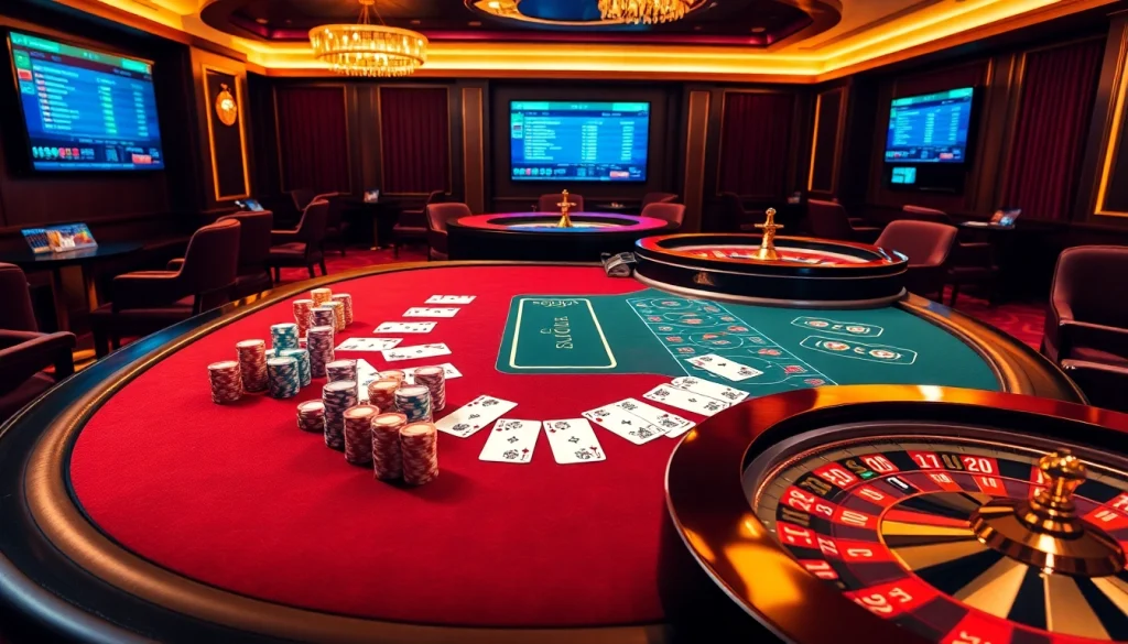 SODO66 players engaging at a vibrant casino table filled with cards and chips.