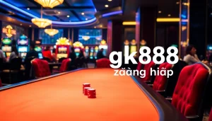 Experience the thrill of gk88 đăng nhập at this luxurious casino showcasing vibrant gaming elements.