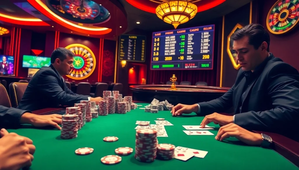 Kuwin casino table featuring poker chips and an illuminated roulette wheel for an immersive gambling experience.