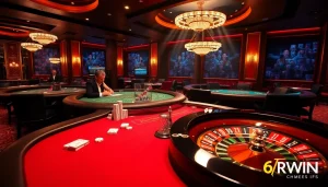 Experience the thrill of gambling at 6RWIN with luxurious gaming elements and live casino action.