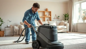 Professional technician performing carpet cleaning roseville ca in a bright living room.