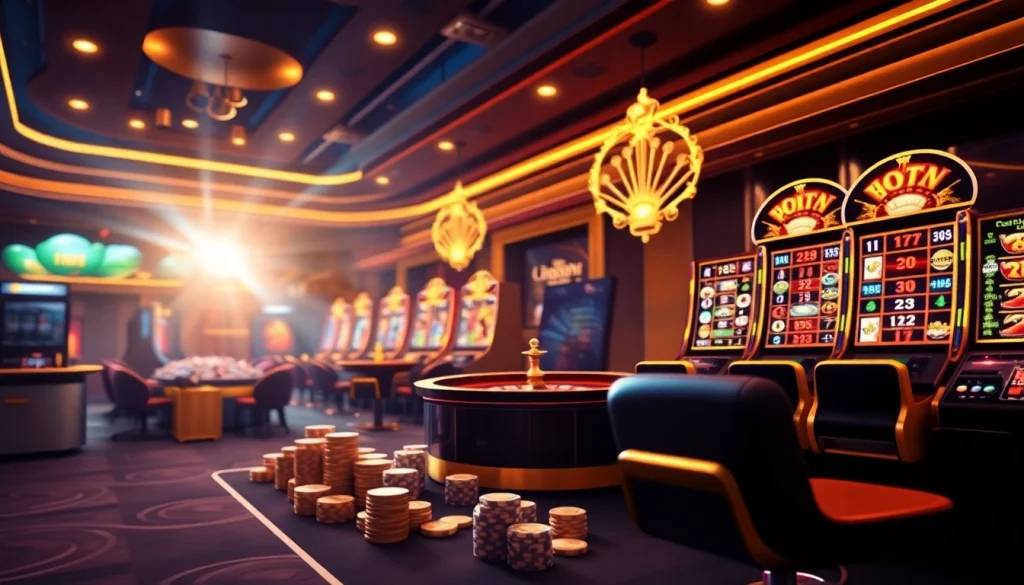 Experience the excitement of 68 Game Bài with vibrant slot machines and poker chip action.