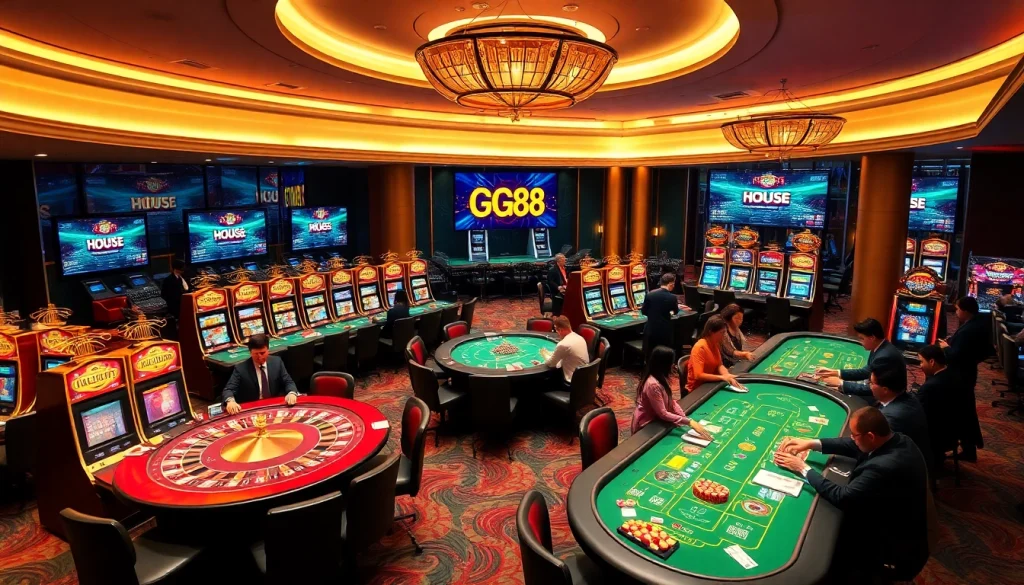 Engaging players enjoying games at nhà cái gg88, showcasing vibrant casino tables and luxurious ambiance.