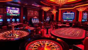Exciting scene of players using the Tool xổ số siêu tốc at glamorous casino tables with poker chips and roulette wheels.