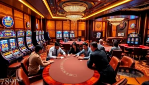 Engaging casino players at 789P with vibrant slot machines and luxurious gaming tables.