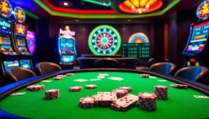 Nohu Casino Scene: Players enjoying a luxurious poker table with chips and cards.