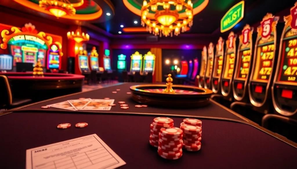 MK8 casino scene showcasing vibrant gambling action with roulette wheel and poker table.