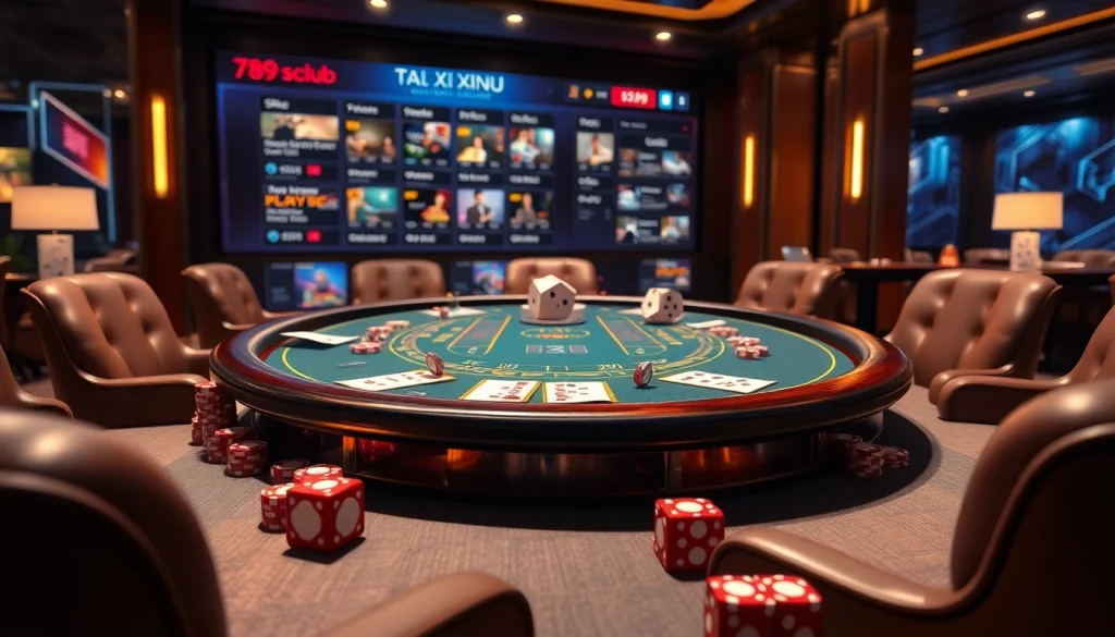 Exciting Tài Xỉu game scene at 789club, highlighting colorful dice and vibrant betting slips.