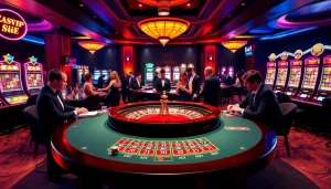 A thrilling roulette game scene at https://68vip.plus/ with vibrant chips and excited players in a luxurious casino setting.