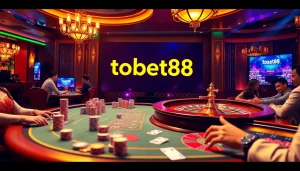 Tobet88 online gambling interface with poker, chips, and roulette, capturing the thrill of gaming.