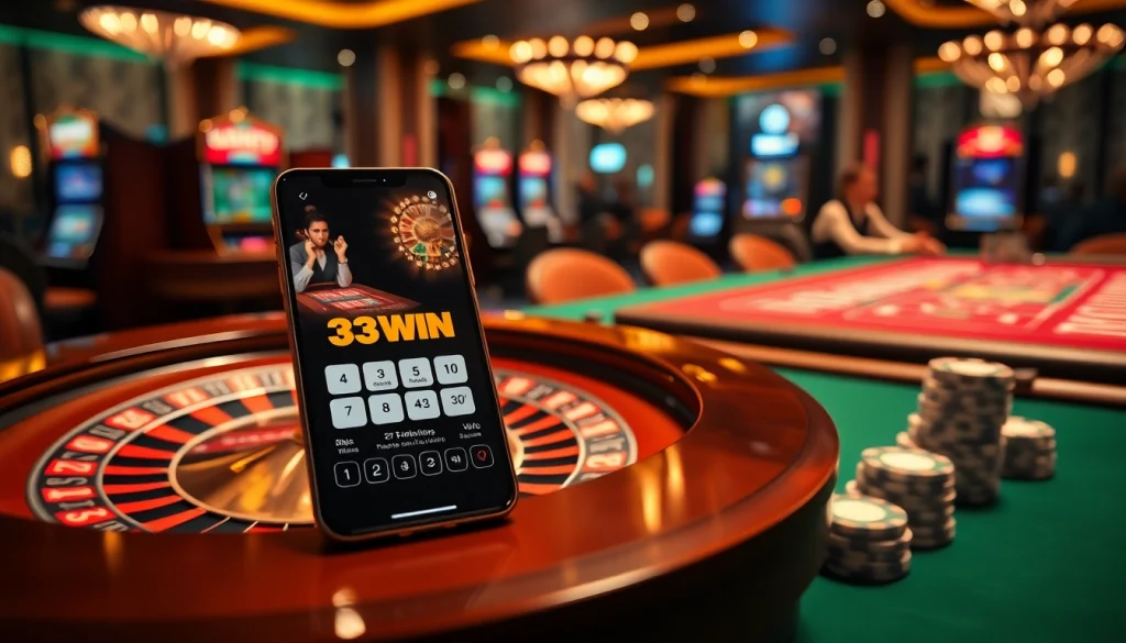 Experience the thrill of 33WIN as players engage at a luxurious casino table.