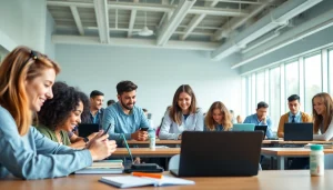 Students collaborating in a classroom highlighting the benefits of the texas college bridge approach to education.
