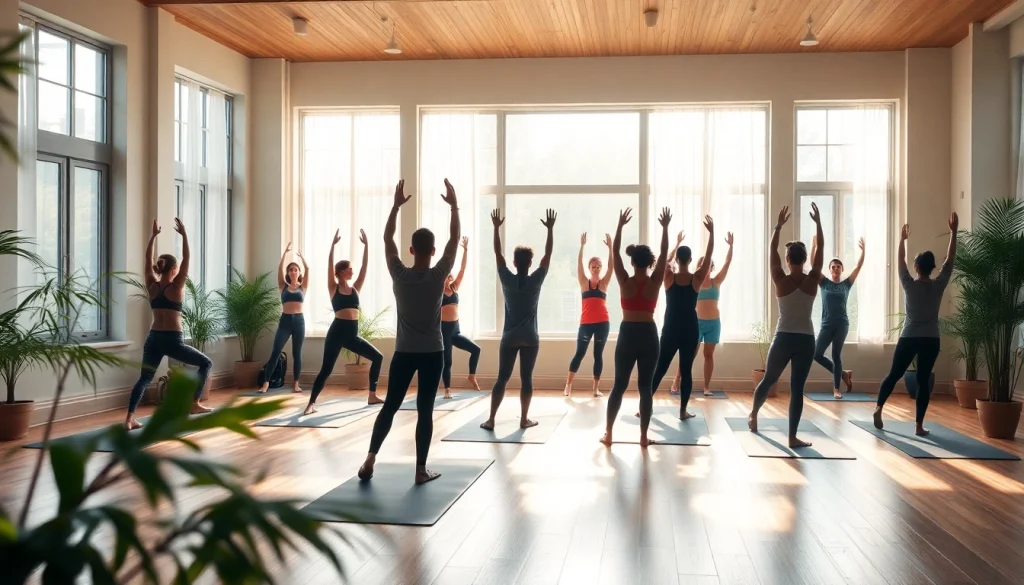 静かなスタジオでホットヨガを実践するグループ。ウェルネスのためのホットヨガ おすすめ 効果を強調。