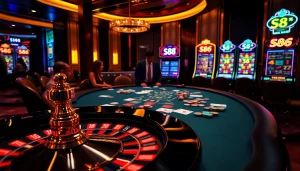 Engaging players enjoy high-stakes poker at the S8-themed casino table.