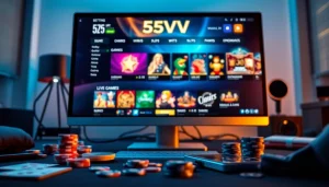 Explore the 55VV gaming platform showcasing engaging slots and live dealer games.