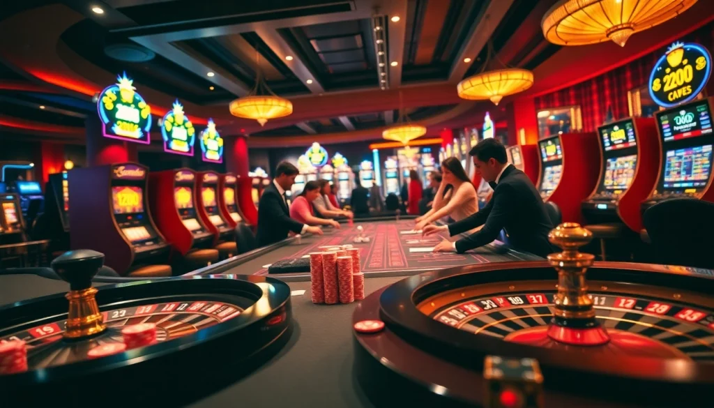Engaged players at 222BD Casino enjoy vibrant slot machines and exciting table games.