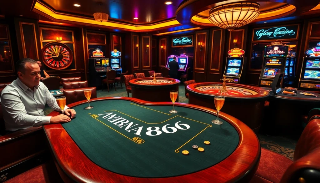 Experience thrilling action at MB66 casino with a luxurious poker setup, vibrant atmosphere, and eager players.