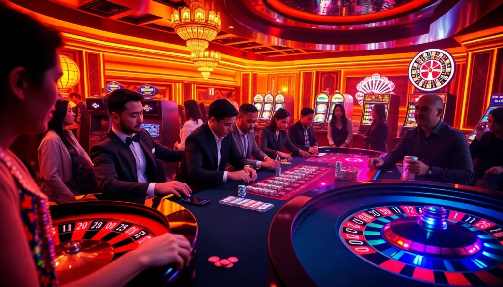 Experience thrilling gameplay at 7upbet with vibrant casino tables and excited players betting.