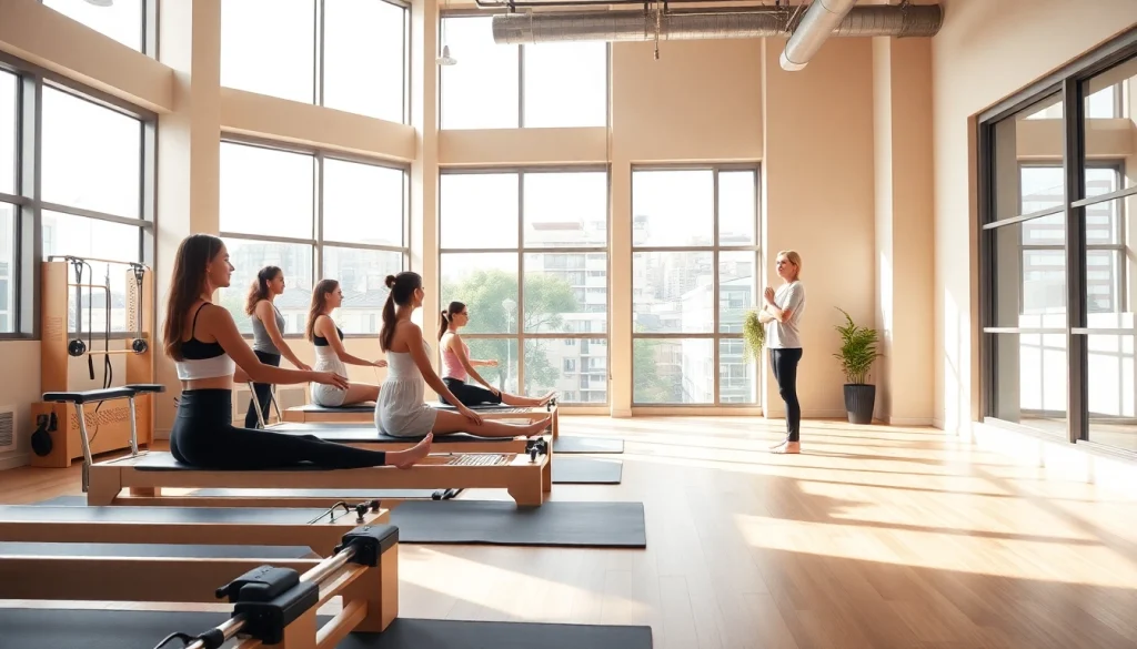 台東区のモダンなスタジオで行われる熱心なピラティスクラス。多様な参加者と専門的な機材を特徴とします。