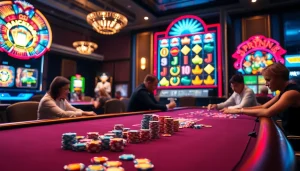 Experience the excitement of online gambling at https://go999.in.net/ with vibrant poker chips and luxurious casino tables.