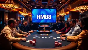 Players at a vibrant casino table experiencing the thrill of HM88 poker night.