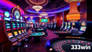 Experience the excitement of gambling at 33win with lively casino games, vibrant lights, and engaging players.