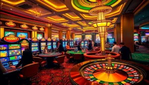 Experience a thrilling game at BRABET casino with vibrant tables and exciting slot machines.