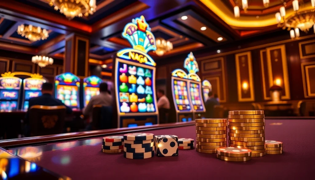 Exciting gameplay at NAGA169 slot machine with vibrant graphics and colorful poker chips.