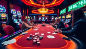 Experience thrilling gameplay at https://f8bet.ventures/ with players at a high-stakes poker table.